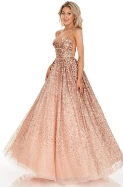 Formal Gowns Rachel Allan Prom - 7107 Sequined Plunging Sweetheart Ballgown