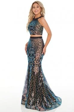Rachel Allan Prom - 7110 Two-Piece Sequin Patterned Mermaid Gown Formal Gowns