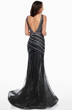 Formal Gowns Rachel Allan Prom - 7115 Beaded Deep V-Neck Tulle Trumpet Dress 9 Formal Gowns Rachel Allan Prom - 7115 Beaded Deep V-Neck Tulle Trumpet Dress
