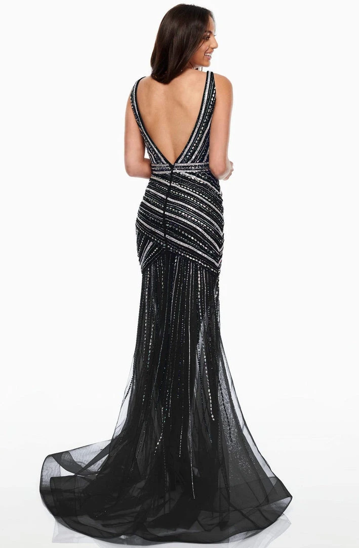 Formal Gowns Rachel Allan Prom - 7115 Beaded Deep V-Neck Tulle Trumpet Dress 4 Formal Gowns Rachel Allan Prom - 7115 Beaded Deep V-Neck Tulle Trumpet Dress