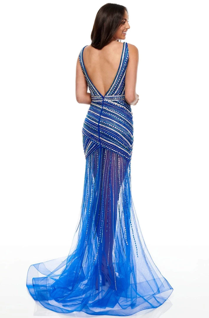 Formal Gowns Rachel Allan Prom - 7115 Beaded Deep V-Neck Tulle Trumpet Dress 6 Formal Gowns Rachel Allan Prom - 7115 Beaded Deep V-Neck Tulle Trumpet Dress