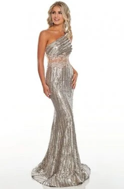 Formal Gowns Rachel Allan Prom - 7121 Asymmetrical Sequined Trumpet Dress