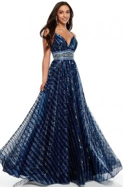 Rachel Allan Prom - 7133 Spaghetti Strap Bejeweled Midriff Tulle Gown