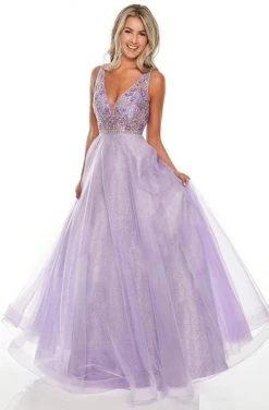 Formal Gowns Rachel Allan Prom - 7136 V-Neckline Embellished Bodice A-Line Dress