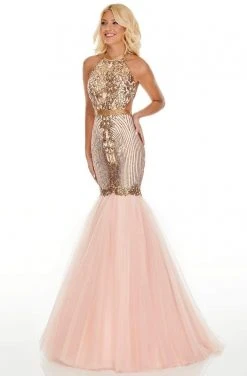 Rachel Allan Prom - 7142 Embellished Halter Tulle Mermaid Dress Formal Gowns