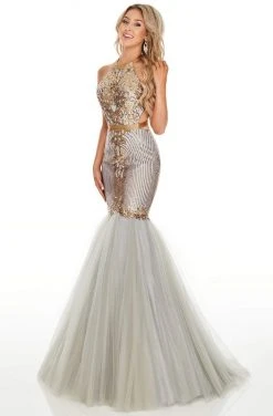 Rachel Allan Prom - 7142 Embellished Halter Tulle Mermaid Dress Formal Gowns