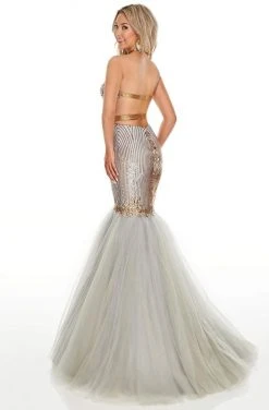 Rachel Allan Prom - 7142 Embellished Halter Tulle Mermaid Dress Formal Gowns