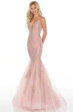 Rachel Allan Prom - 7150 Lace Deep V-Neck Mermaid Dress Formal Gowns
