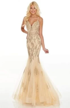 Rachel Allan Prom - 7150 Lace Deep V-Neck Mermaid Dress Formal Gowns