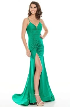 Rachel Allan Prom - 7153 Plunging V-Neck Jersey Trumpet Dress