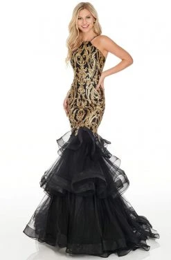 Formal Gowns Rachel Allan Prom - 7167 Halter Sequined Ruffle Trumpet Dress