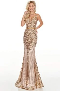 Formal Gowns Rachel Allan Prom - 7177 Sequined Deep V-Neck Trumpet Dress
