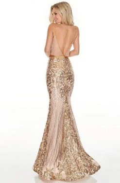 Formal Gowns Rachel Allan Prom - 7177 Sequined Deep V-Neck Trumpet Dress