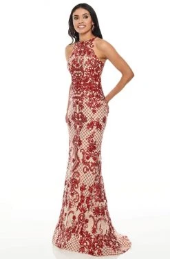 Rachel Allan Prom - 7194 Sequined Halter Neck Trumpet Dress
