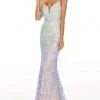 Formal Gowns Rachel Allan Prom - 7198 Embroidered Deep V-Neck Trumpet Dress