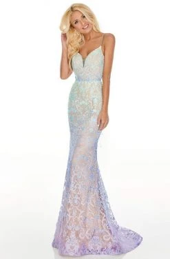 Formal Gowns Rachel Allan Prom - 7198 Embroidered Deep V-Neck Trumpet Dress