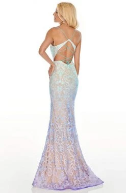 Formal Gowns Rachel Allan Prom - 7198 Embroidered Deep V-Neck Trumpet Dress