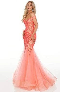 Formal Gowns Rachel Allan Prom - 7199 Sequined Off-Shoulder Mermaid Dress