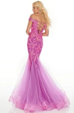 Formal Gowns Rachel Allan Prom - 7199 Sequined Off-Shoulder Mermaid Dress