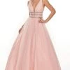 Formal Gowns Rachel Allan Prom - 7201 Plunging Bead-Banded Midriff Tulle Gown
