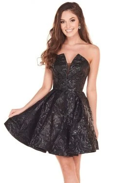 Rachel Allan Shorts - 4001 Deep V-Neck Jacquard A-Line Dress