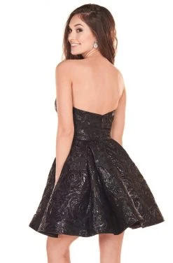 Rachel Allan Shorts - 4001 Deep V-Neck Jacquard A-Line Dress 6 Rachel Allan Shorts - 4001 Deep V-Neck Jacquard A-Line Dress