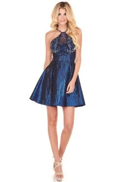 Rachel Allan Shorts - 4029 Halter Embellished A-Line Short Dress