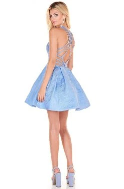 Rachel Allan Shorts - 4056 Halter Jacquard A-Line Mini Dress Cocktail Dresses