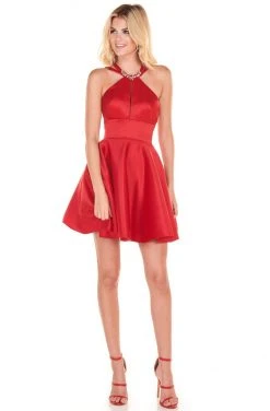 Rachel Allan Shorts - 4061 Halter A-Line Satin Cocktail Dress Cocktail Dresses