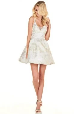 Rachel Allan Shorts - 4082 Sexy V-Neck Metallic A-Line Dress