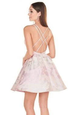 Rachel Allan Shorts - 4082 Sexy V-Neck Metallic A-Line Dress