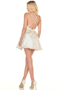 Rachel Allan Shorts - 4082 Sexy V-Neck Metallic A-Line Dress