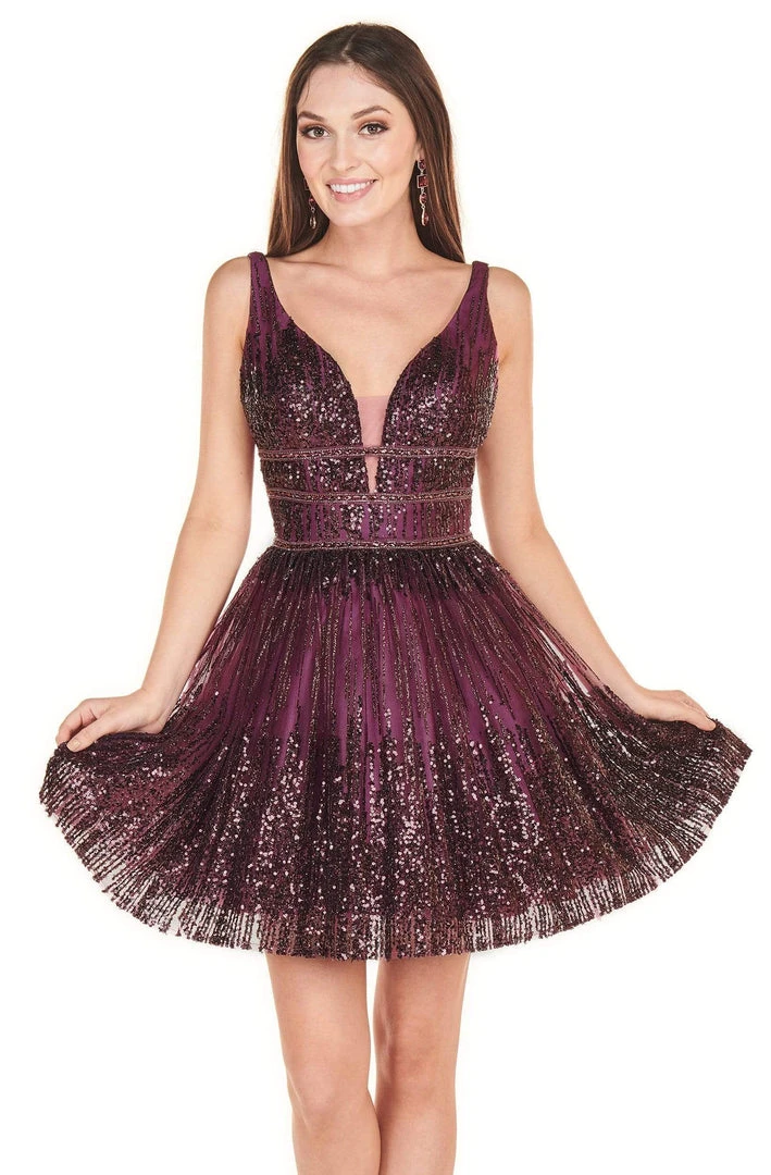 Rachel Allan Shorts - 4108 Sexy V-Neck Embellished A-Line Mini Dress 3 Rachel Allan Shorts - 4108 Sexy V-Neck Embellished A-Line Mini Dress