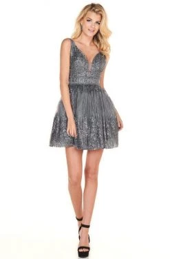 Rachel Allan Shorts - 4108 Sexy V-Neck Embellished A-Line Mini Dress 8 Rachel Allan Shorts - 4108 Sexy V-Neck Embellished A-Line Mini Dress