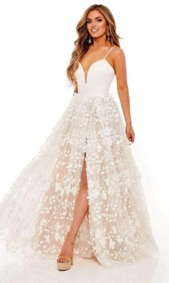 Formal Gowns Rachel Allan - Sleeveless Floral A-Line Prom Gown 70220 - 1 Pc White In Size 8 Available
