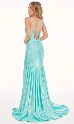Formal Gowns Rachel Allan - Sleeveless Ruche-Ornate Mermaid Gown 70061 - 1 Pc Aqua Blue In Size 10 Available