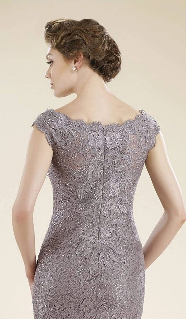 Formal Gowns Rina Di Montella - Lace Applique Scalloped Bateau Trumpet Dress RD1919 - 1 Pc Pewter In Size 10 Available 6 Formal Gowns Rina Di Montella - Lace Applique Scalloped Bateau Trumpet Dress RD1919 - 1 Pc Pewter In Size 10 Available