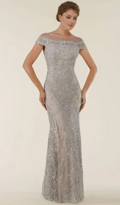 Formal Gowns Rina Di Montella - RD2403 Lace Applique Illusion Bateau Sheath Gown