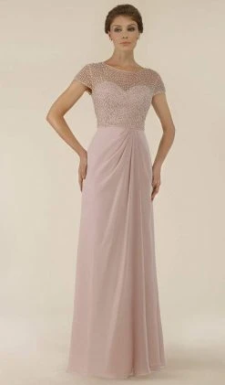 Rina Di Montella - RD2430 Pearl Beaded Illusion Bateau Chiffon Gown Formal Gowns