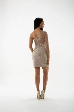 Cocktail Dresses Saboroma - 99762 Embellished Asymmetric Neck Sheath Dress