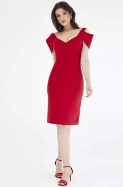 Saboroma - V-Neck Short Formal Dress 99886 - 1 Pc Scarlet Red In Size 14 Available