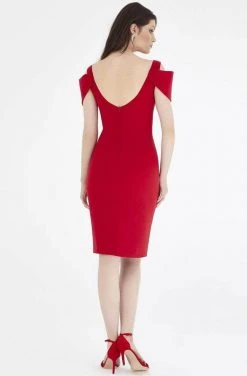 Saboroma - V-Neck Short Formal Dress 99886 - 1 Pc Scarlet Red In Size 14 Available