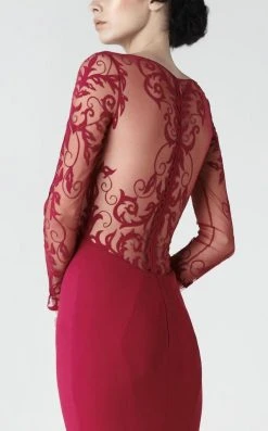 Saiid Kobeisy - 2918 Sheer Long Sleeve Mermaid Evening Gown - 1 Pc Carmine In Size 4 Available 9 Saiid Kobeisy - 2918 Sheer Long Sleeve Mermaid Evening Gown - 1 Pc Carmine In Size 4 Available