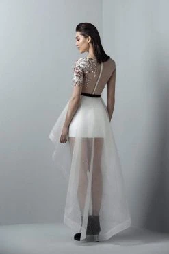 Saiid Kobeisy - 3353 Appliqued Illusion Lattice High Low Gown