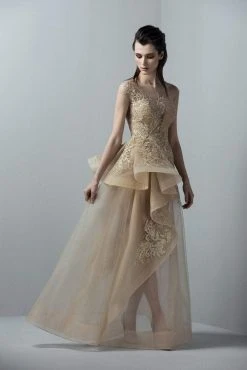 Saiid Kobeisy - 3362 Gold Appliqued Peplum Gown