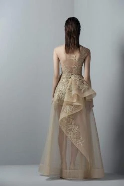 Saiid Kobeisy - 3362 Gold Appliqued Peplum Gown