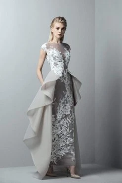 Saiid Kobeisy - 3369 Illusion Bateau A-line Dress With Overskirt Formal Gowns