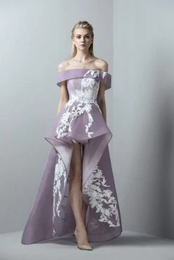 Formal Gowns Saiid Kobeisy - 3386 Off-Shoulder High Low Tulle Gown