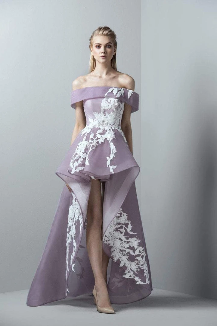 Formal Gowns Saiid Kobeisy - 3386 Off-Shoulder High Low Tulle Gown 3 Formal Gowns Saiid Kobeisy - 3386 Off-Shoulder High Low Tulle Gown