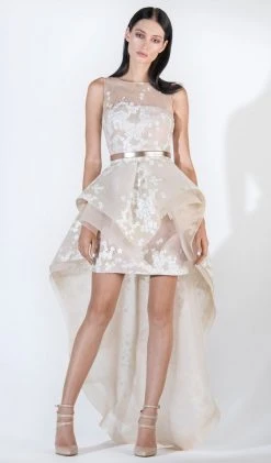 Cocktail Dresses Saiid Kobeisy - 3408 Embroidered Sleeveless High Low Gown